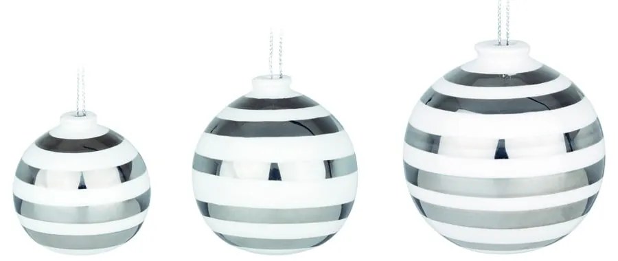 Súprava 3 bielych keramických vianočných ozdôb na stromček s detailmi v striebornej farbe Kähler Design Omaggio