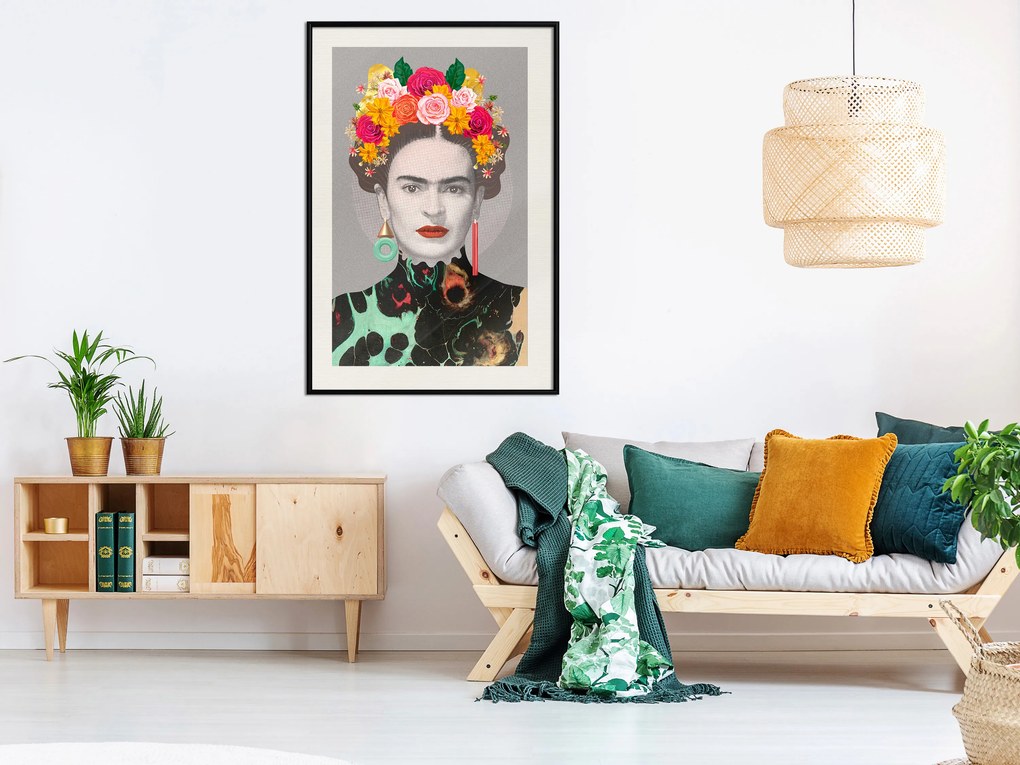 Artgeist Plagát - Majestic Frida [Poster] Veľkosť: 20x30, Verzia: Zlatý rám s passe-partout