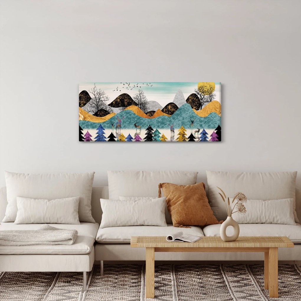 Grafický obraz s jeleňmi (120x50 cm)
