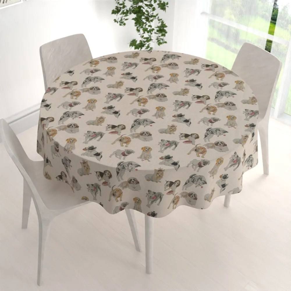 Biante Dekoračný okrúhly obrus PML-096 Šteniatka na hnedobéžovom Ø 70 cm