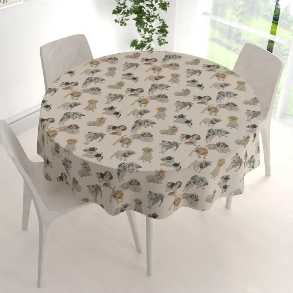 Biante Dekoračný okrúhly obrus PML-096 Šteniatka na hnedobéžovom Ø 90 cm