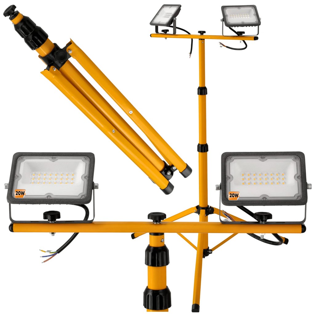 BERGE LED reflektor 2x20W + 140cm statív - neutrálna biela