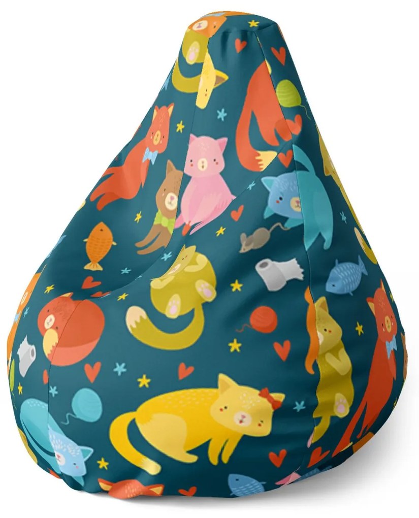 Sablio Sedací vak Pear Mačky s rybkami - 140 x 100 x 25 cm