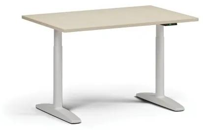 Výškovo nastaviteľný stôl OBOL, elektrický, 675-1325 mm, doska 1200x800 mm, biela zaoblená podnož, breza