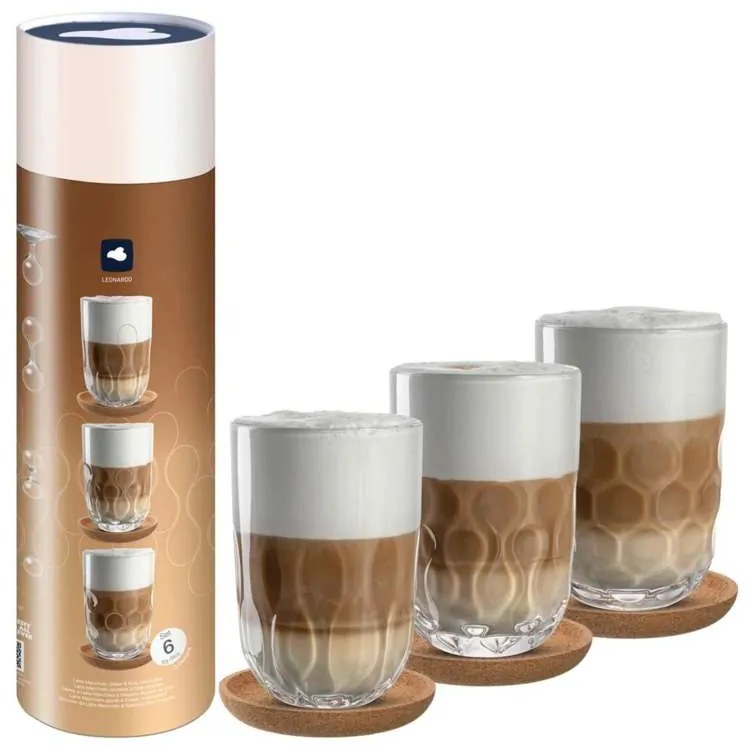 Leonardo poháre na latte s tanierikmi Gocce 390 ml 6 ks
