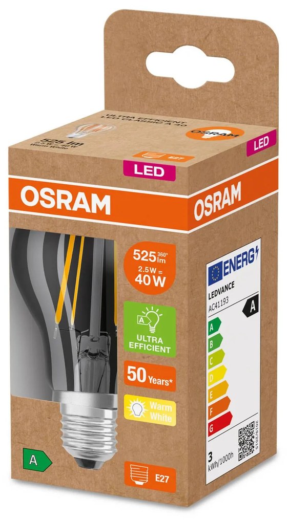 OSRAM LED žiarovka E27 A60 2,5W 525lm 3 000K číra