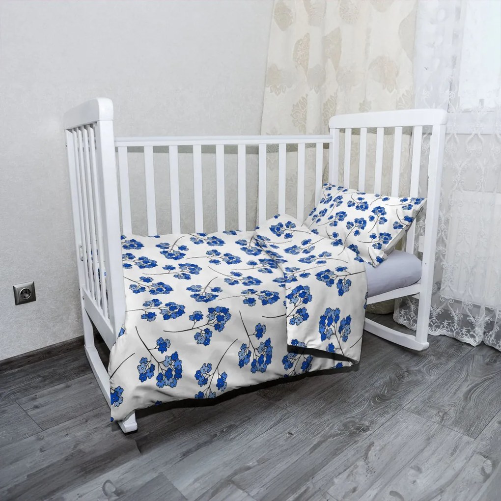Sablio Mikroplyšové detské obliečky do postieľky Modré kvietie - 100x135 / 40x60