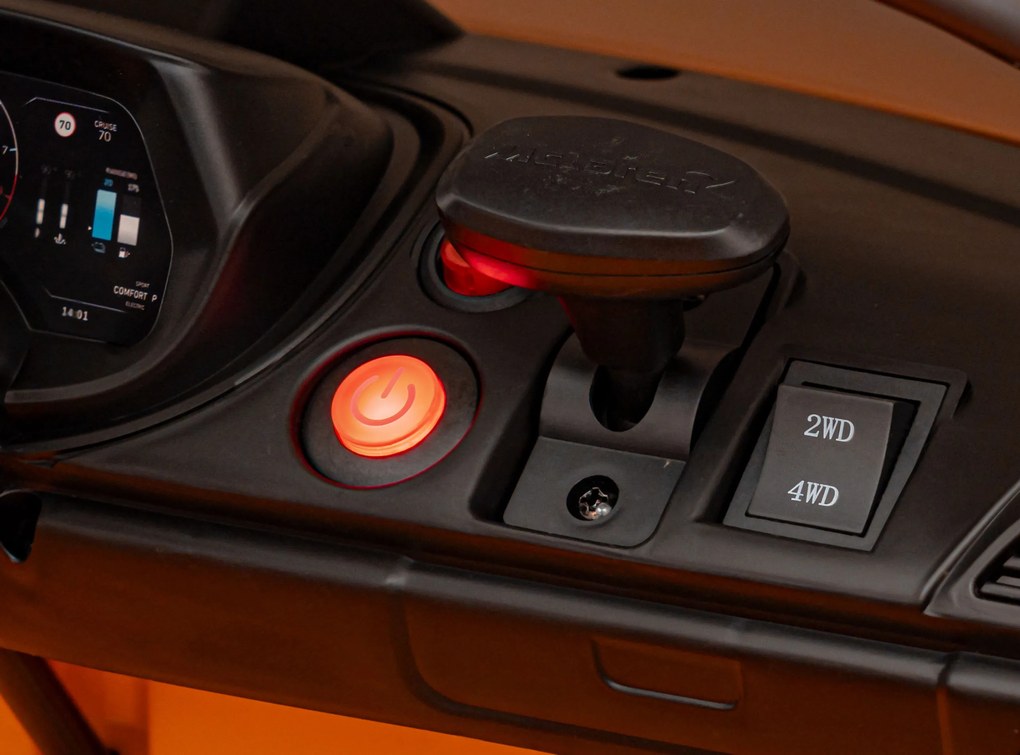 Ramiz McLaren Artur batéria pre deti Oranžová + pohon 4x4 + diaľkové ovládanie + pomalý štart + EVA + LED audio