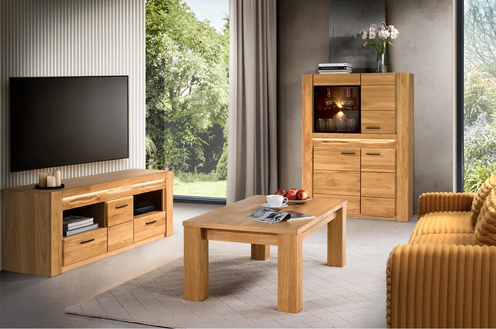 Vitrína Velvet II 12 110 cm z masivu s LED osvětlením dub přírodní
