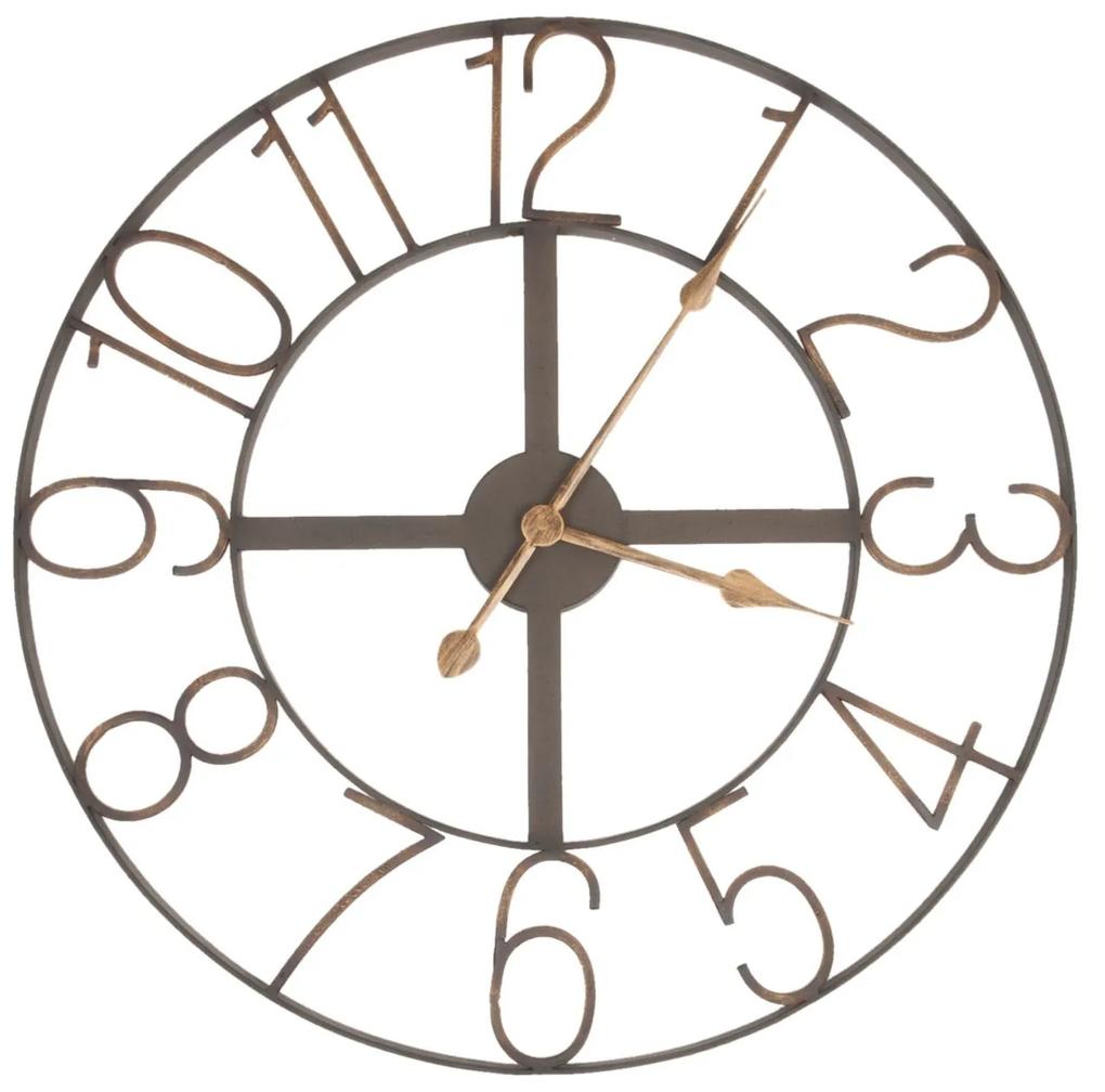 Hnedé kovové hodiny Mentic so zlatými číslami - Ø 60 * 5 cm