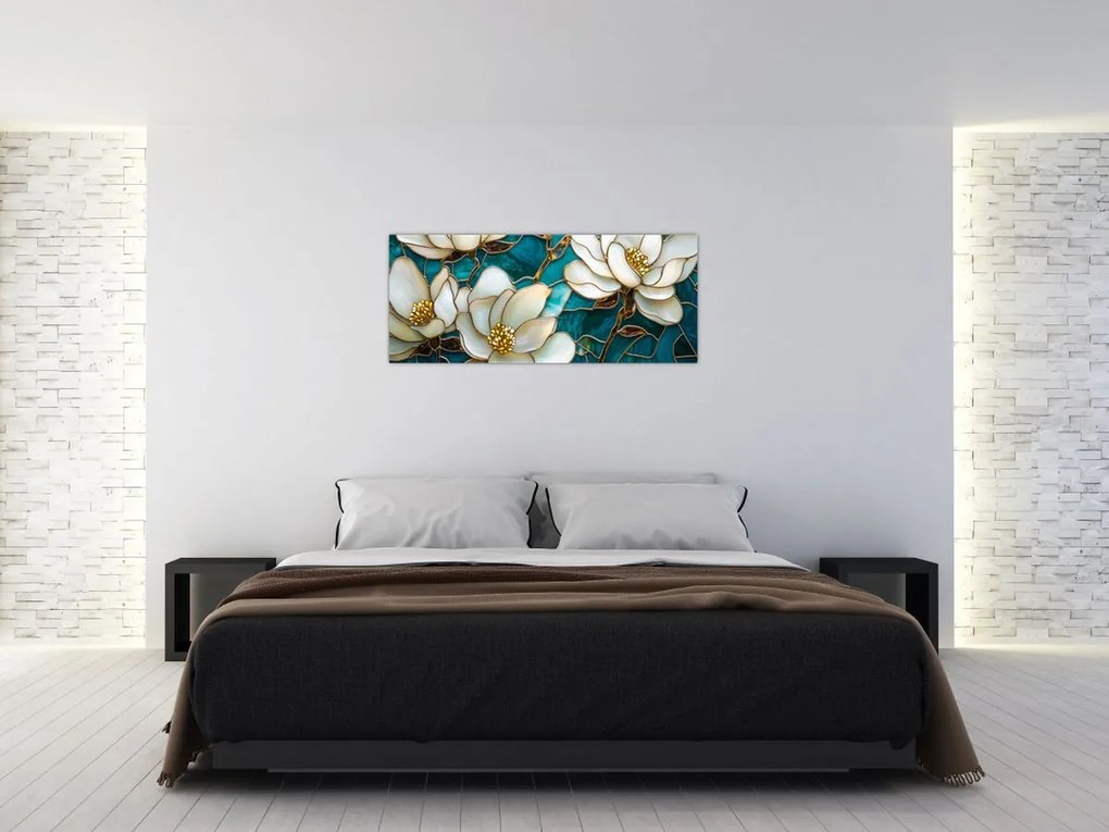 Obraz - Vitráž s magnóliou (120x50 cm)