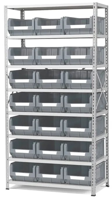 Regál POWER s 21 šedými plastovými boxami APART, 1970x1000x500 mm