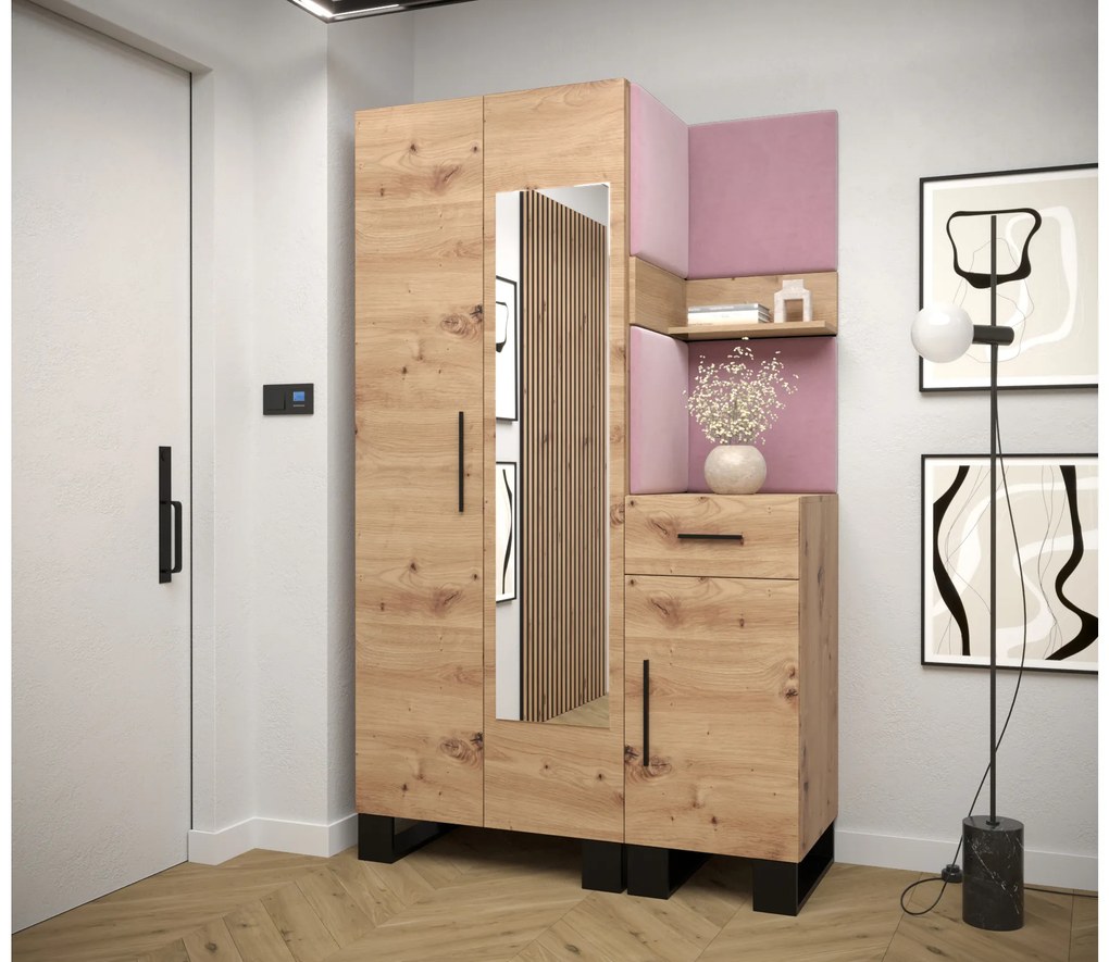 Predsieňová zostava Amanda 16 (dub artisan + ružová). Akcia -30%. Vlastná spoľahlivá doprava až k Vám domov. 1085993