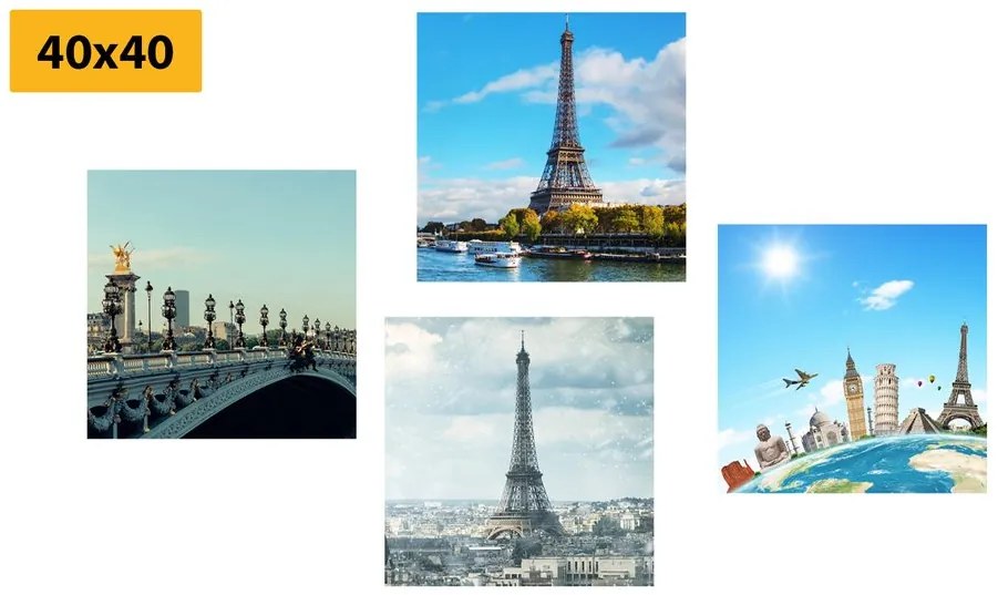 Set obrazov výhľad na Eiffelovu vežu v Paríži