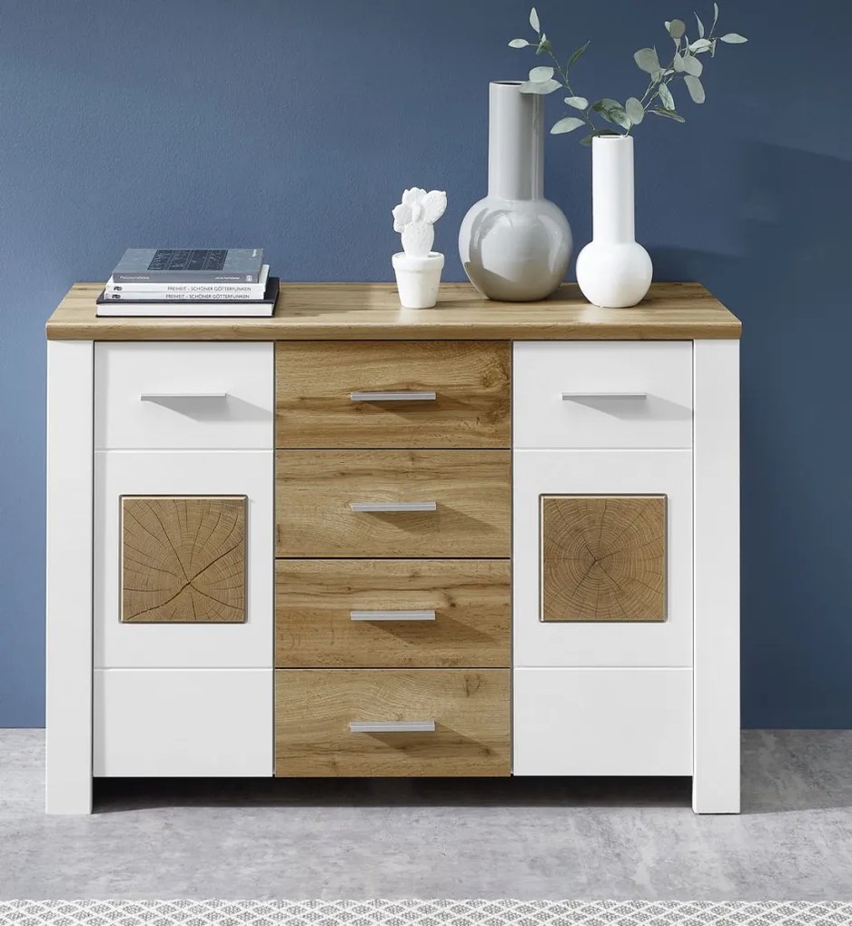 Komoda so zásuvkami Materio, dub/biela