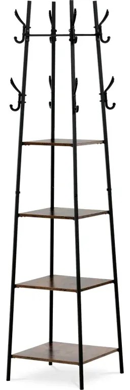 Věšák se 4 policemi, dekor staré dřevo, MDF, černý lak