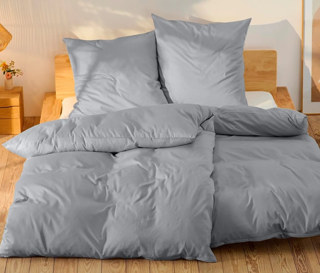 Posteľná bielizeň z bavlny a saténu, sivá, štandardná veľkosť