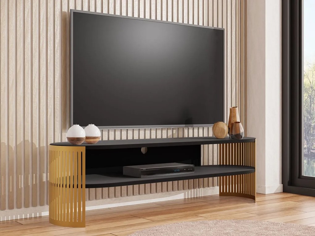 TV stolík/skrinka Zinzit, Farba: zlatý / biely akryl