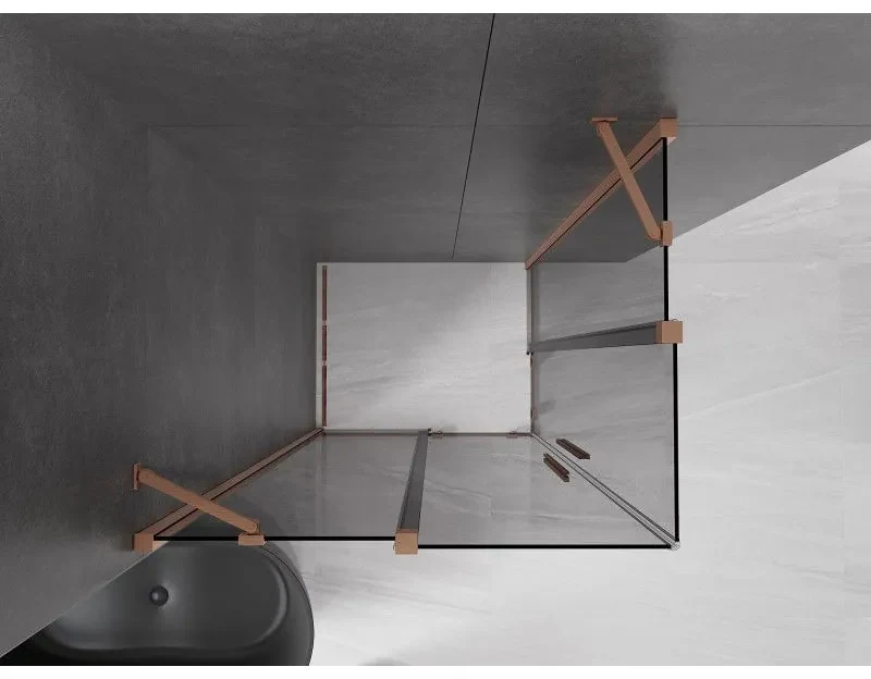 Mexen Velar Duo, sprchový kút s posuvnými dverami 90 x 80 cm, 8mm šedé sklo, medená matná, 871-090-080-42-65