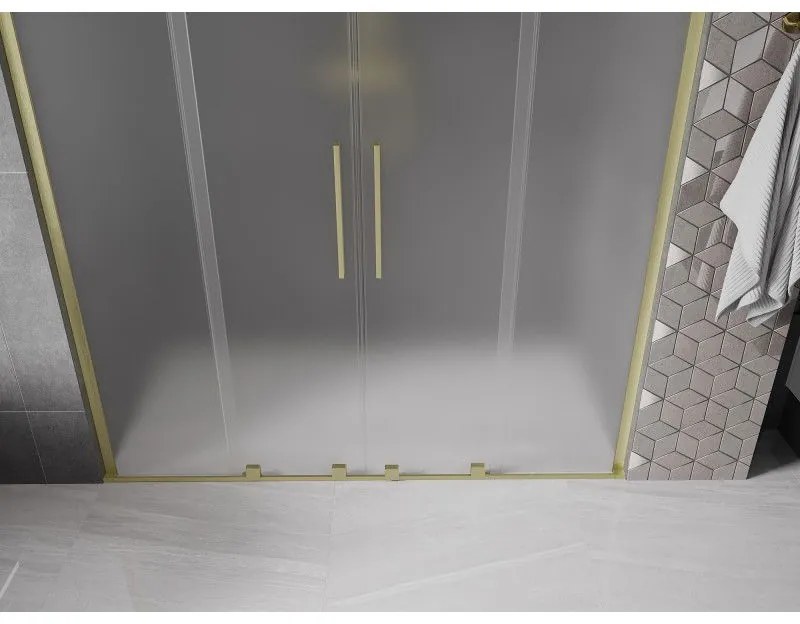 Mexen Velar L Duo, posuvné sprchové dvere do otvoru 180 cm, 8mm sklo námraza, zlatá matná, 871-180-003-32-55