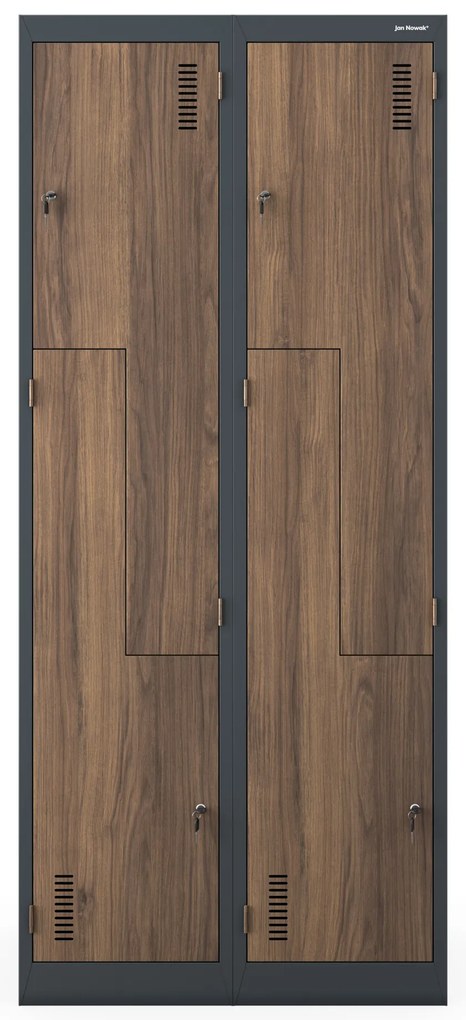 Šatňová skrinka typu L so štyrmi priehradkami, antracitová/orechová, 800x1850x450 mm: JULIA Eco Design