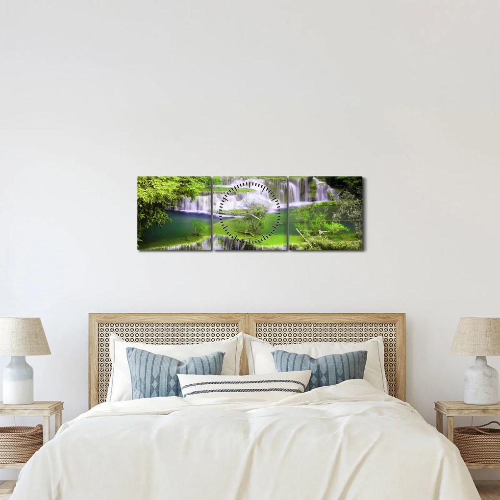 Obrázok - Vodopády Huay Mae Khamin, Kanchanaburi, Thajsko (s hodinami) (90x30 cm)