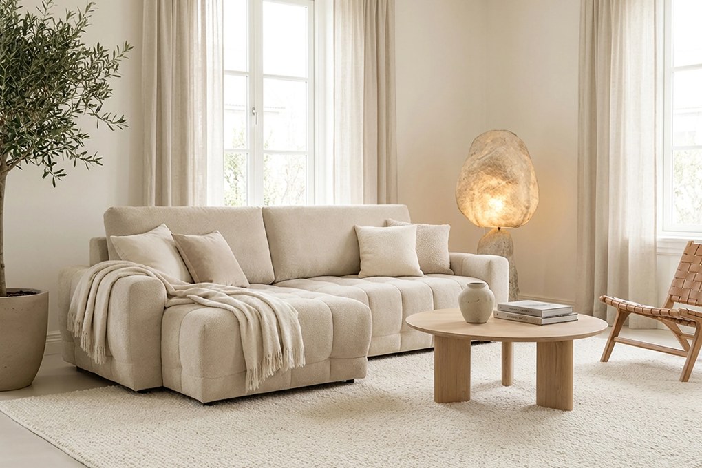 Rohová sedačka Sorenio s funkciou spania ľavá - béžová pletenina Murano 833