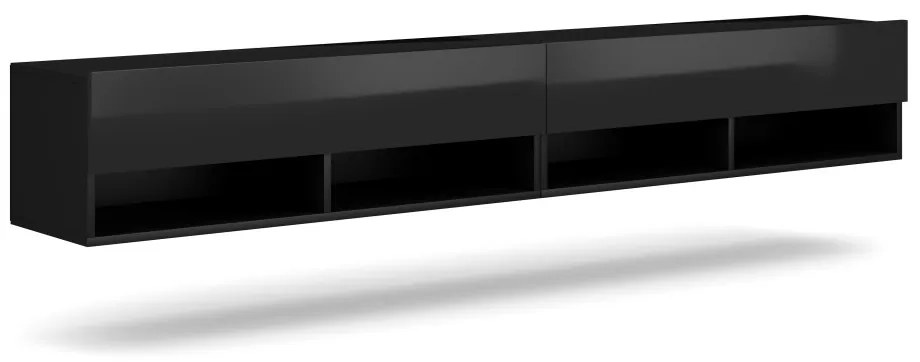 Závěsný TV stolek Derby 280 cm černý mat/černý lesk