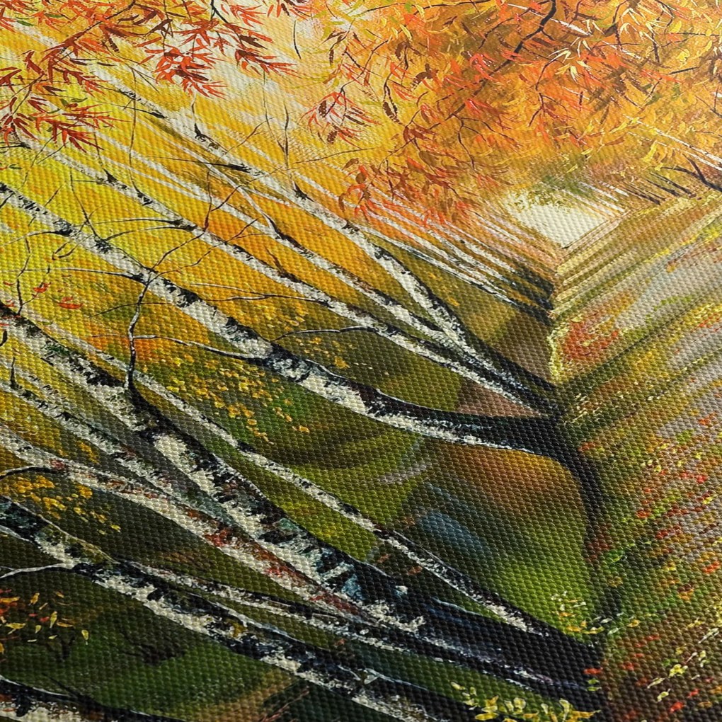 Obraz - Romantická alej pozdĺž vody, olejomaľba (90x60 cm)