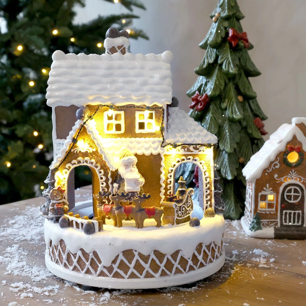 Hudobná skrinka perníkový domček Noël LED osvetlením – Ø 17*23 cm