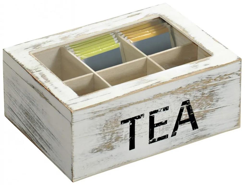Čajový box, drevený biely