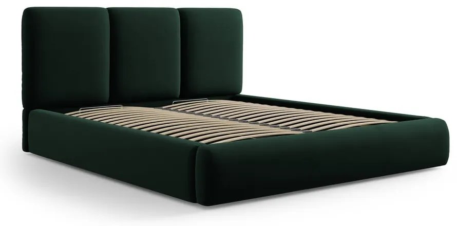 Tmavozelená zamatová čalúnená dvojlôžková posteľ s úložným priestorom s roštom 180x200 cm Brody – Mazzini Beds