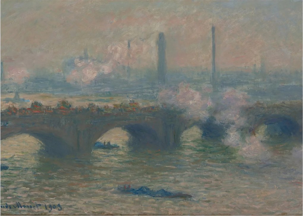 Sklenený obraz - Claude Monet, Waterloo Bridge, Gray Day, reprodukcia (70x50 cm)