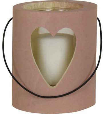 Svietnik drevený srdce so sviečkou 13 x 15 cm ružový