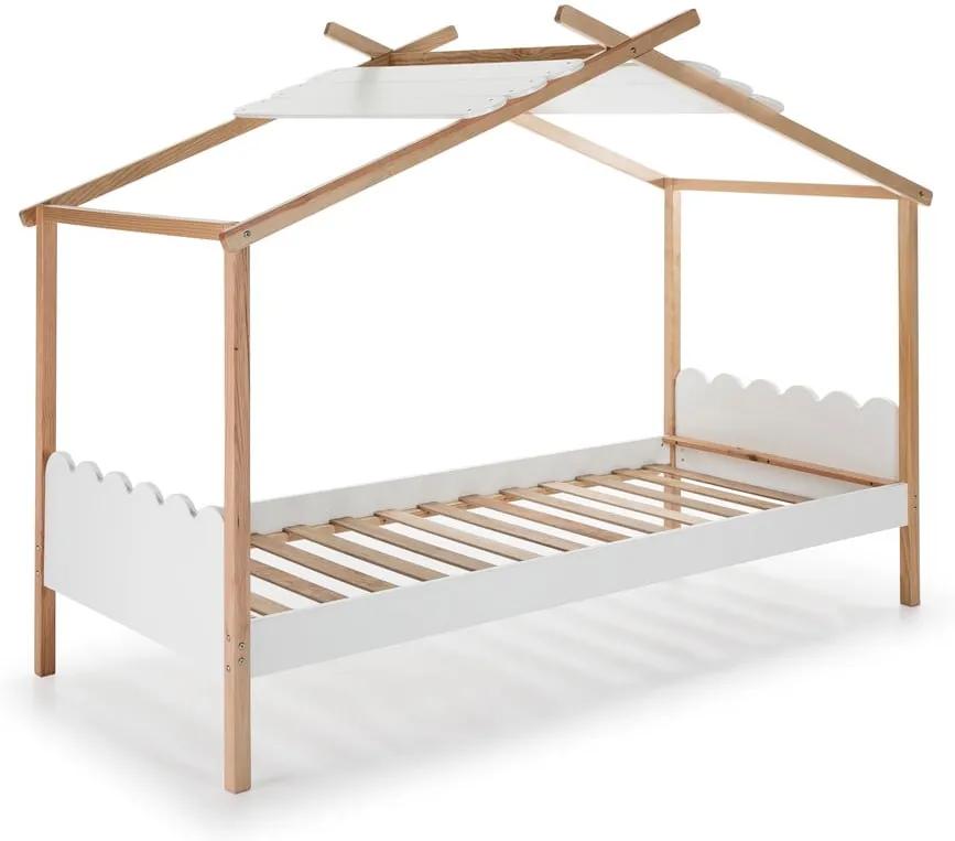Biela detská posteľ s konštrukciou z borovicového dreva Marckeric Nuvem, 90 x 190 cm