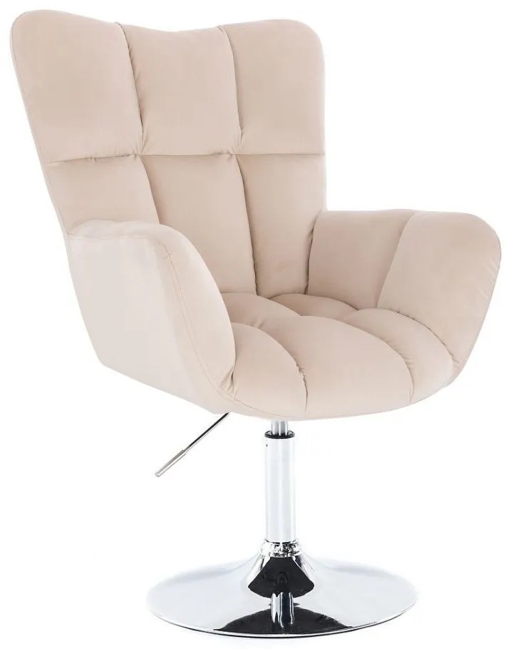 LuxuryForm DESIGN Otočné kreslo AURORA VELUR na striebornom tanieri - krémové