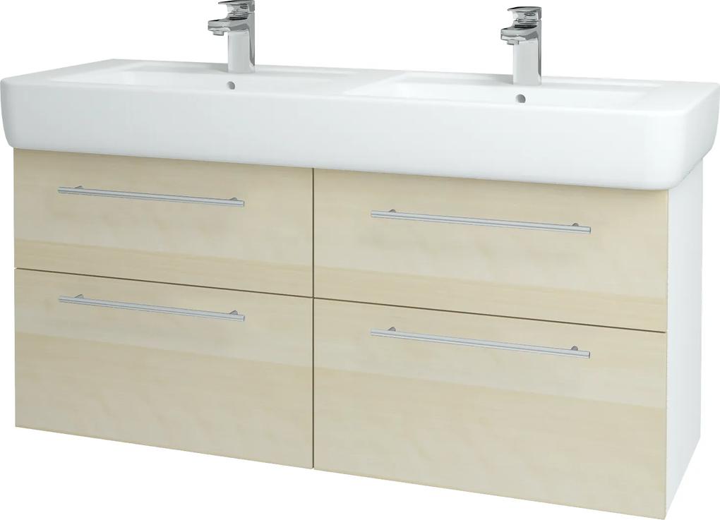 Dřevojas - Koupelnová skříň Q MAX SZZ4 130 - N01 Bílá lesk / Úchytka T02 / D02 Bříza (131876B)