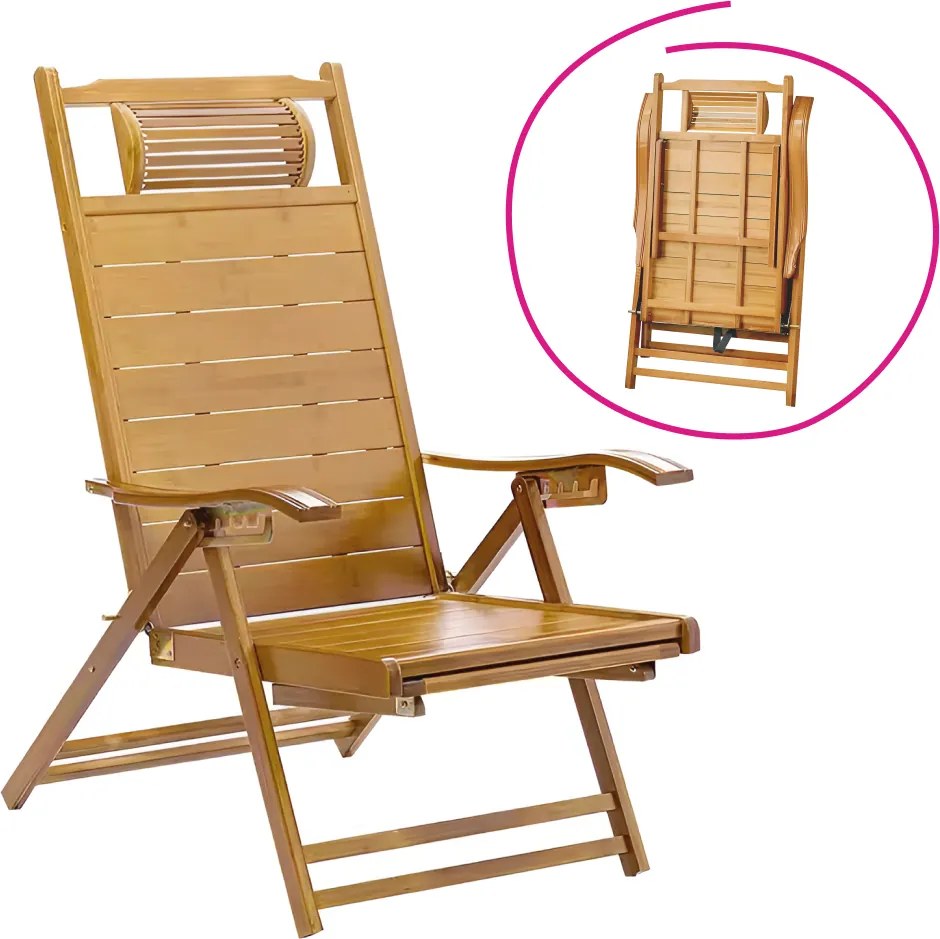 Záhradné polohovacie kreslo, prírodné, bambus, VARDON