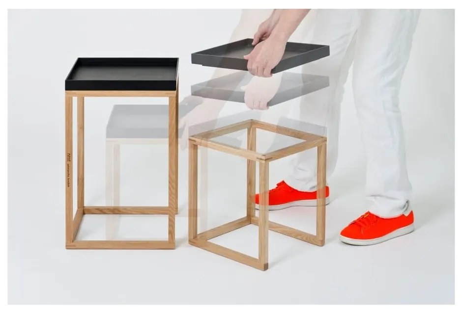 Súprava 2 dubových odkladacích stolíkov s čiernou doskou Wireworks Oak
