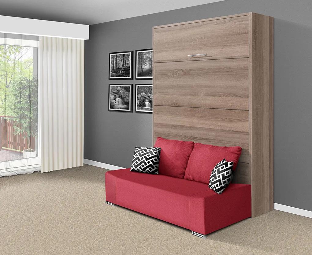 Nabytekmorava Sklápacia posteľ s pohovkou VS 21058P 200x120 farba pohovky: Červená, Typ farebného prevedenia: Dub sonoma tmavý / dvere biele