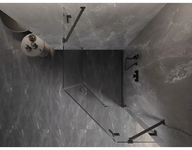 Mexen Lunar, pravý výklopný päťuholníkový sprchový kút 90 x 100 cm, 8mm číre sklo, grafitový profil, 831-090P-100L-95-00-P