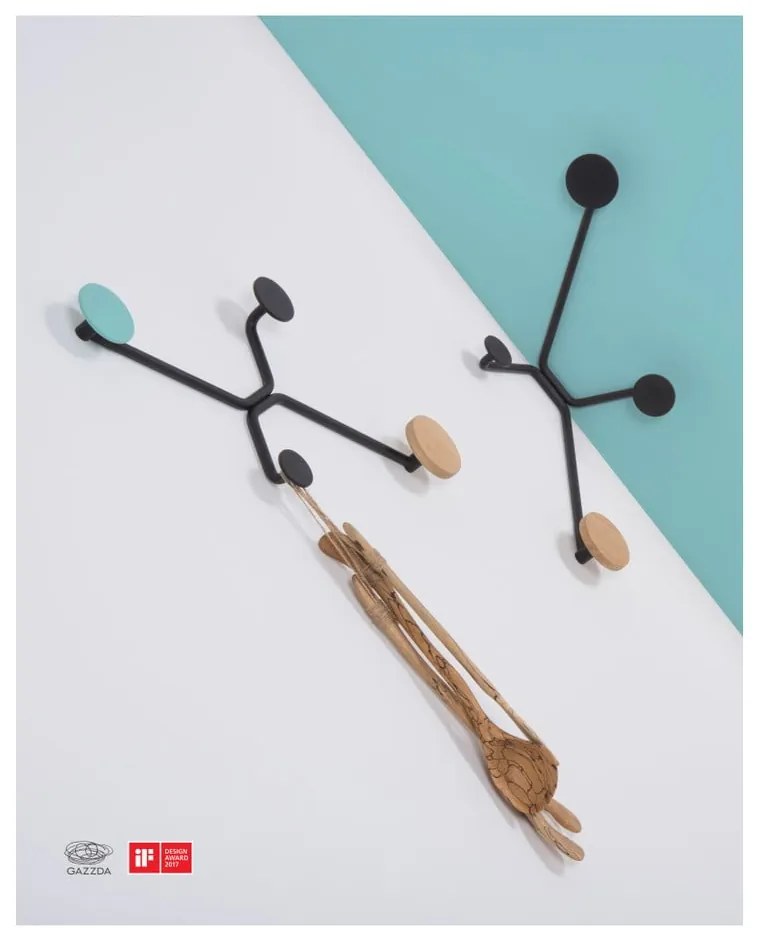 Čierny rohový nástenný vešiak s mentolovozeleným detailom Gazzda Hook