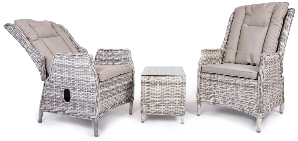 Balkónový nábytok KINGSMAN svetlo-sivý so svetlými poduškami