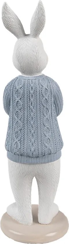 Dekorácia králičie chlapec v modrom svetri a košíkom kvetín - 9*8*24 cm