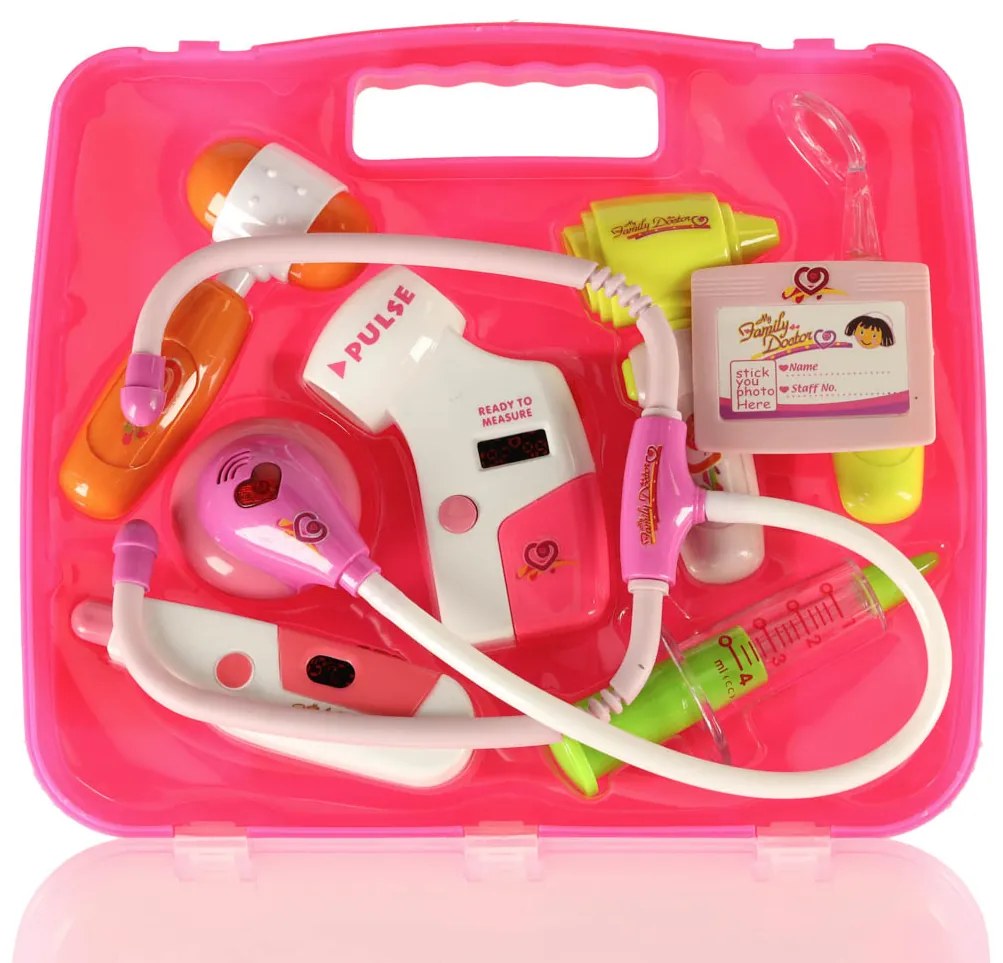 KIK Detský lekársky set v kufríku DOCTOR – hračka pre deti so svetlami a zvukmi, ružový