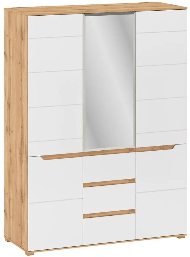 Skriňa Vincent H 5D3S biely lesk / dub wotan