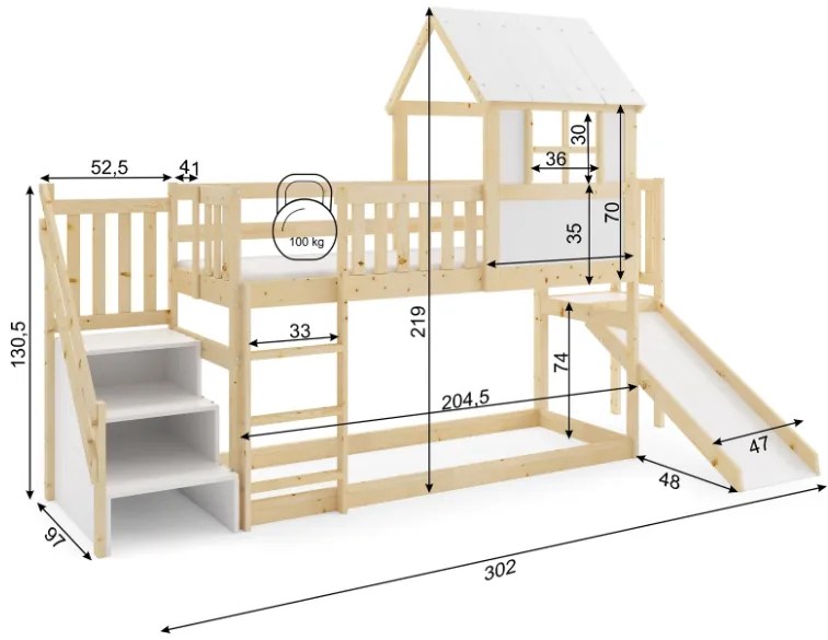 Interbeds Poschodová posteľ Antresola Domček so šmykľavkou a schodmi 200cm x 90cm