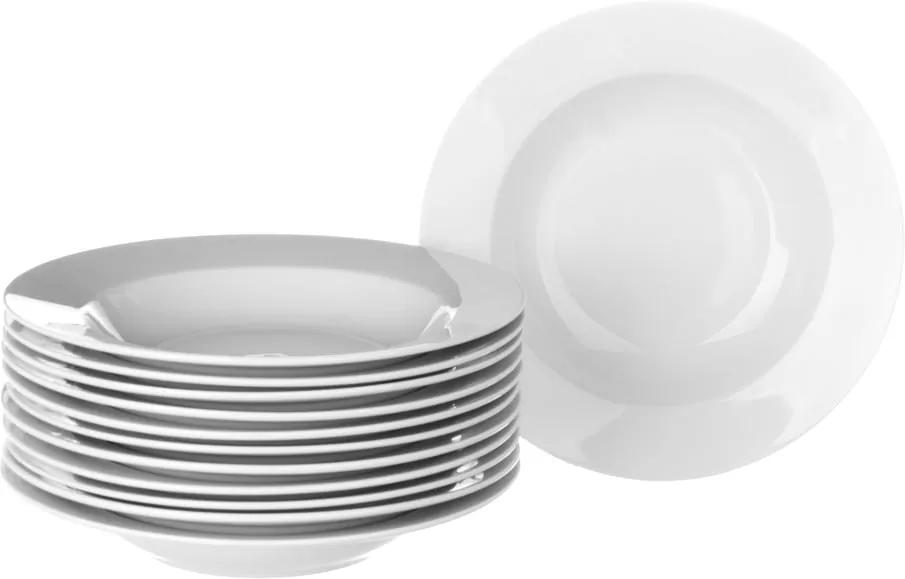 Sada 12 bielych hlbokých porcelánových tanierov Unimasa Elegant