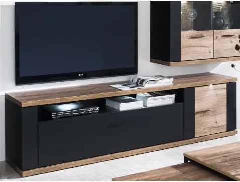 Široká TV skrinka Boston, čierna/dub ribbeck, s osvetlením%