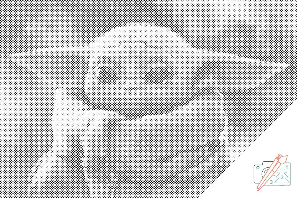 Gario Bodkovanie Baby Yoda Rozmery: 60 x 40 cm, Rámovanie: Iba zrolované plátno, Farba bodiek: Čierna